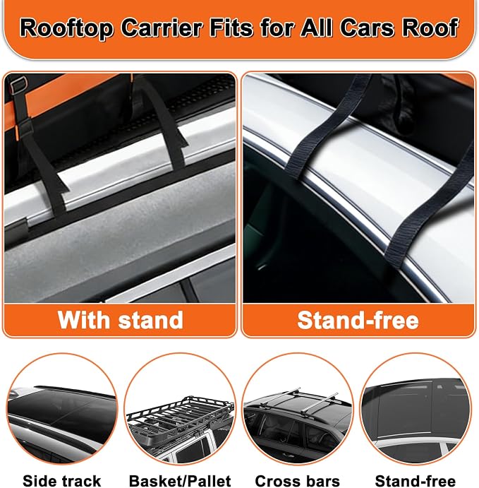 Mupera 15 Cubic Ft Waterproof Rooftop Cargo Carrier, Upgraded Anti-Slip Mat, 6 Door Hooks & Lock for Cars SUVs with/Without Roof Rack