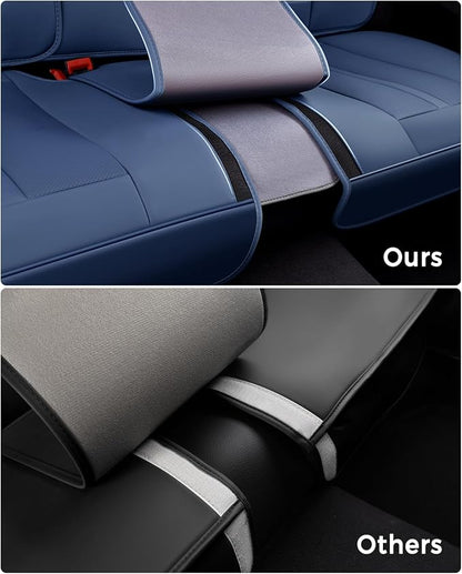 Huidasource Blue Back Seat Cover Luxury Nappa Leather, Rear Seat Cover with Velcro Adjustable, Ventilation Holes, Child Safety Seats, Back Seat Car Cover Universal Fit for Most Cars SUV Trucks, Blue