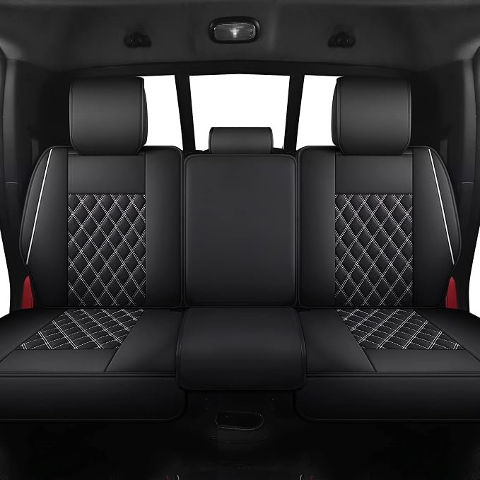 JOJOBAY Car Seat Covers for Dodge Ram,Fit 2009-2025 1500/2500/3500 HD Pick-up Truck,Crew,Regular,Quad,Mega Cab,Waterproof Synthetic Leather Seat Covers(5PCS-Full Set,Black-White)