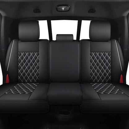 JOJOBAY Car Seat Covers for Dodge Ram,Fit 2009-2025 1500/2500/3500 HD Pick-up Truck,Crew,Regular,Quad,Mega Cab,Waterproof Synthetic Leather Seat Covers(5PCS-Full Set,Black-White)