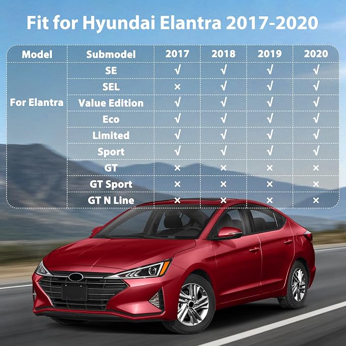 Floor Mats & Cargo Liner for Hyundai Elantra 2020 2019 2018 2017 (Not for GT), All Weather TPE Floor Liners Custom Fit Elantra Heavy Duty Car Mats 1st & 2nd Row & Trunk Mat Accessories Black