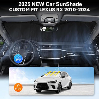 Custom Fit Lexus RX Windshield Sunshade for 2023-2025 2026 RX 350, RX 350 F Sport, RX 350L Accessories Front Window Shades Cover for Windshield Sun Visor Protector 210T Foldable Shade Blocks UV Rays