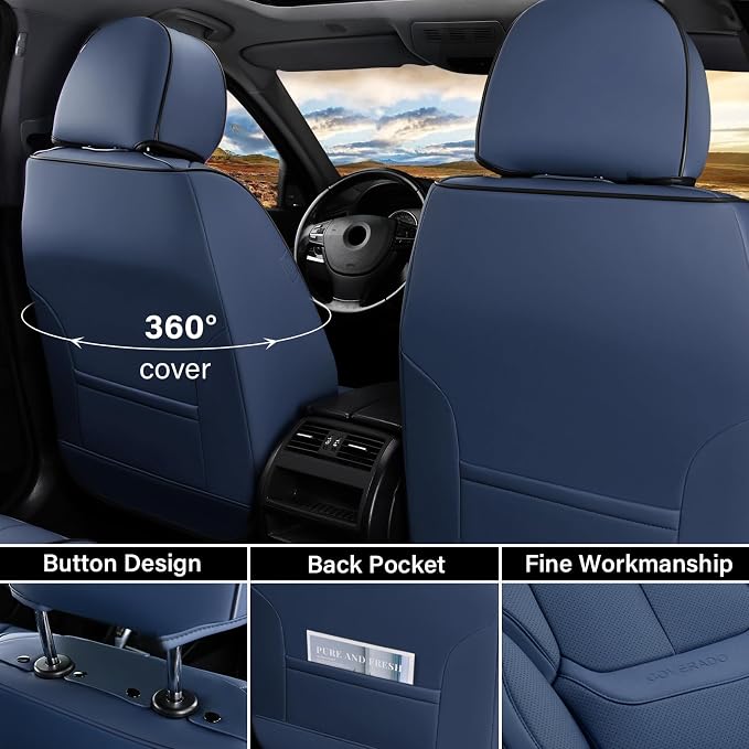 Coverado Seat Covers, Car Seat Covers Front Seats, Car Seat Cover, Car Seat Protector Waterproof, Car Seat Cushion Nappa Leather, Blue Seat Covers Carseat Cover Universal Fit for Most Cars