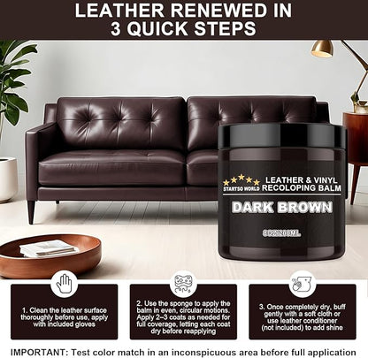 STARTSO WORLD Leather Recoloring Balm, Dark Brown Leather Repair Kit for Furniture, Leather Dye, Leather Color Restorer for Couches, Leather Couch Paint | Repair, Restore Faded & Scratched Leather