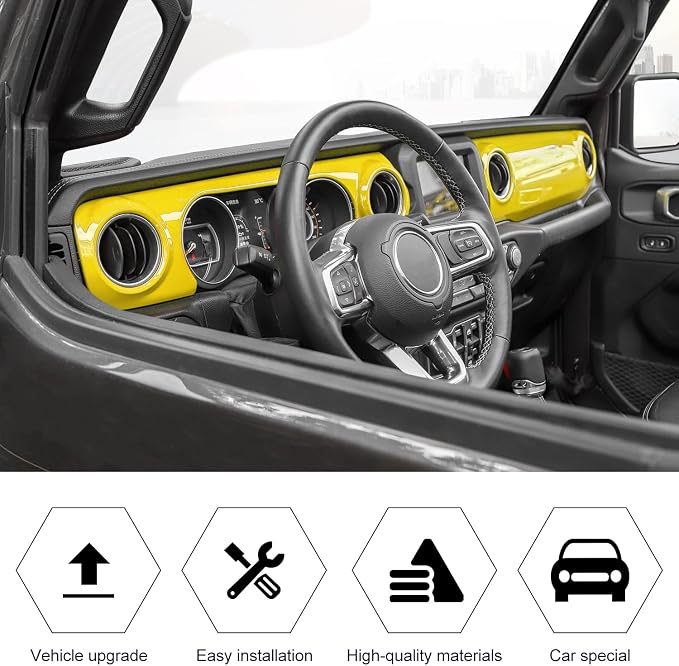 RT-TCZ Center Console Trim Cover Dashboard Control Panel Cover Decorative Interior Accessories for Jeep Wrangler JL JLU & Gladiator JT 2018-2022,Yellow