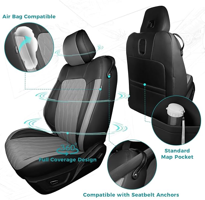 Custom for Ford Mustang Coupe Seat Covers 2015-2025 - Custom-Fit Full Set Faux Leather Car Seat Covers for Mustang Coupe Fastback GT/V6/EcoBoost 2015 2016 2017 2018 2019 2020 2021 2022 2023 2024 2025