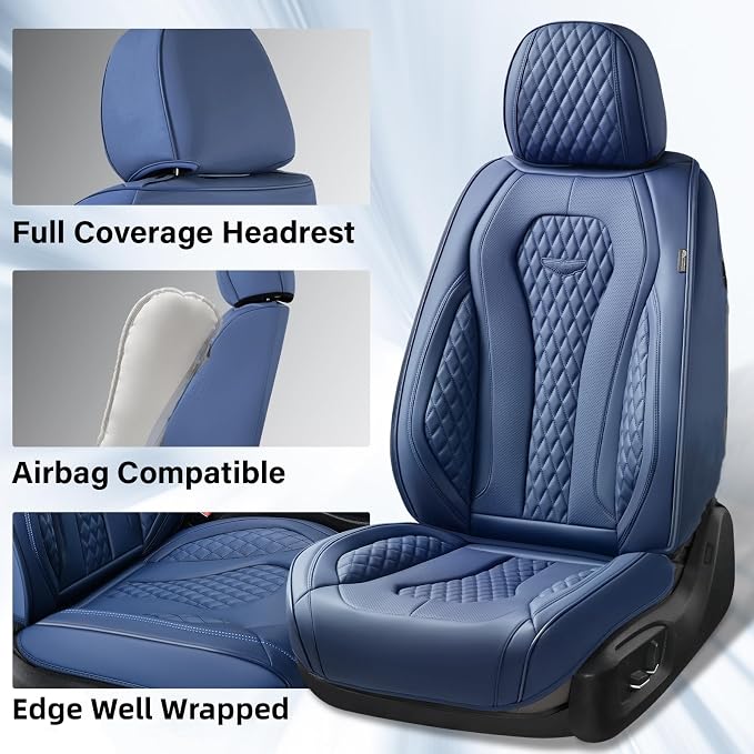 Coverado Seat Covers, Blue Car Seat Covers Full Set, Auto Seat Cover, Car Seat Covers Front Seats Back Seat Cover, Waterproof Car Seat Cushion, Driver Seat Protector Universal Fit Most Cars