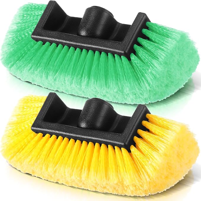 Vesici Car Wash Brush Head with Soft Detailing Bristle Flow Thru Car Cleaning Brush Exterior Car Wash Equipment for Auto Truck RV Boat Camper Washing, 10 Inch(Yellow, Green,2 Pcs)