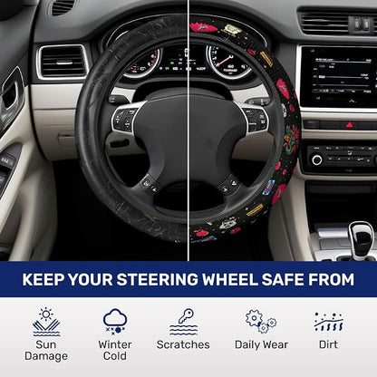 GENANY Royal Cat Steering Wheel Cover, Non Slip Polyester Car Wheel Protector for Car SUV Truck, Universal 15 Inch