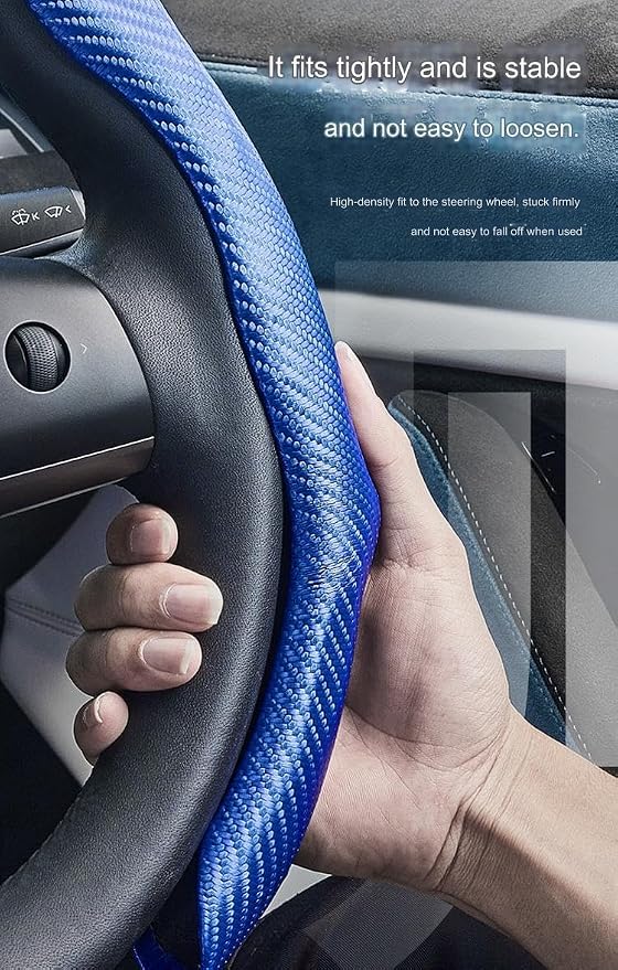 Quick Install Sporty Carbon Fiber Pattern Steering Wheel Cover Universal fit 14½ to 15 inches Car Sendan Coupe SUV Pickup 14.5 to 15