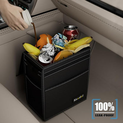 K KNODEL Car Trash Can, Waterproof Garbage Can, Trash Bag with Lid, Leak-Proof Car Bin, Trash Hanging Bag for SUV (Large, Black)