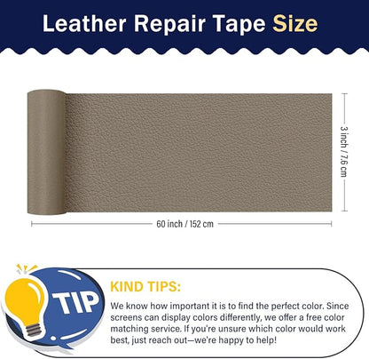 Zenyao Leather Repair Patch Tape - Self Adhesive Leather Repair Kit for Car Seat Furniture, Heavy Duty Vinyl Repair Patch for Couch Sofa, Waterproof for Rips Scratches Tears, 3x60 Inch Roll, Beige
