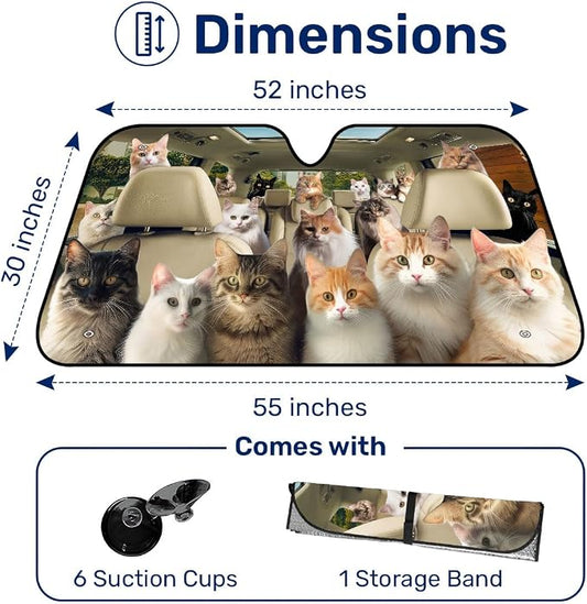 GENANY Cute Cat Group Funny Windshield Sun Shade for Car SUV Truck (55x30 Inches), Sun Shade Windshield, Shades for Front Windows, Protector Blocks UV, Car Decor
