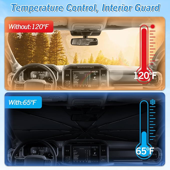 KUST Windshield Sun Shade Umbrella for Ford F150 Hybrid 2021 2022 2023 2024 2025 2026 Rear Window Shades 100% UV Protection and Blackout Privacy 5PCS Car Window Covers Accessories
