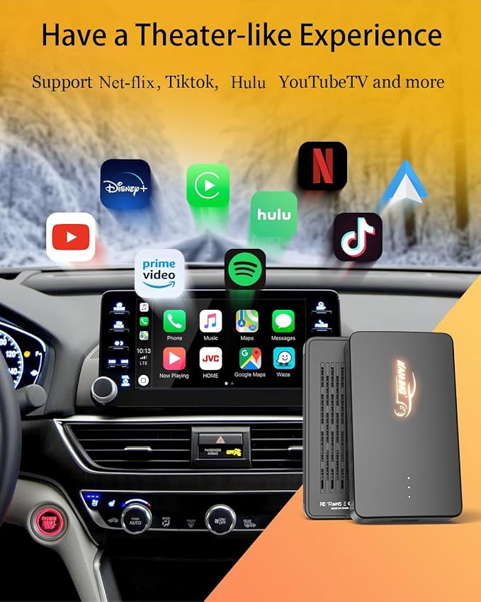 KAMING Wireless CarPlay Adapter, Build in YouTube Tiktok and More, Wireless Android Auto Adapter Plug and Plug, Magic Box 2025 Upgrade for OEM Wired CarPlay Cars