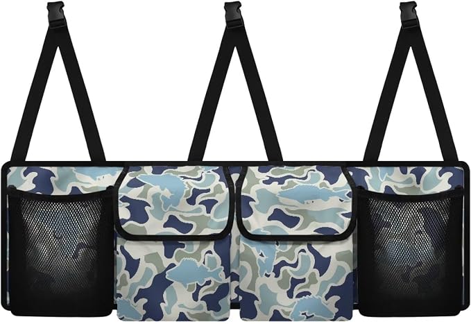 Fish Hunting Car Trunk Organizer Foldable Vehicle Interior Cargo Organizers Accessories Backseat Hanging Organizer with 4 Storage Bag Suitable for Most Cars,SUV,Sedan