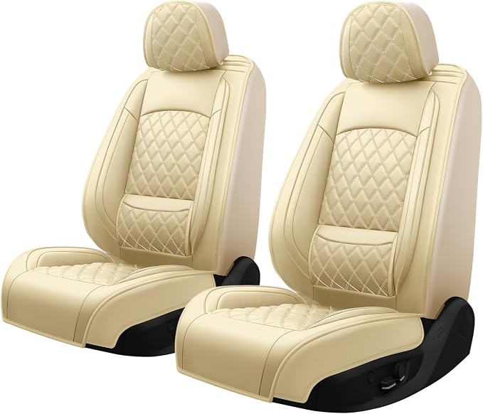 Car Seat Covers Compatible with Hyundai Elantra 2017-2025 2026 - Waterproof & Breathable Luxury Leather All-Weather Seat Cushions Protectors,Airbag Compatible,Only 2 Front seat Covers (Beige)