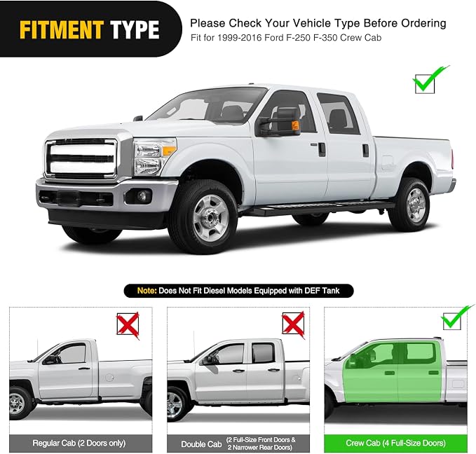 Nilight Running Boards for 1999-2016 Ford F-250 F-350 F450 F550 Super Duty Crew Cab 4 Full Size Doors 6 Inch Side Step Nerf Bars Black