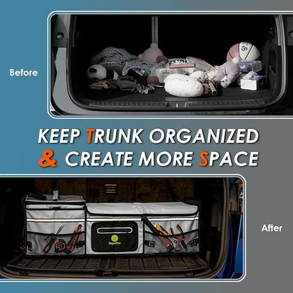 SugarFox 95L Car Trunk Organizer & Storage With 26L Ice Pack, Waterproof Foldable | Trunk Organizers for SUVs & Cars, Car Storage Organizer, Great Gift for Drivers (Gray-M004)