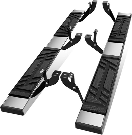 Auto Dynasty Running Boards Compatible with 1999-2014 Chevy Silverado GMC Sierra 1500 2500 3500 Double/Extended Cab, Stainless Steel Side Steps, 6.5" Step Bars