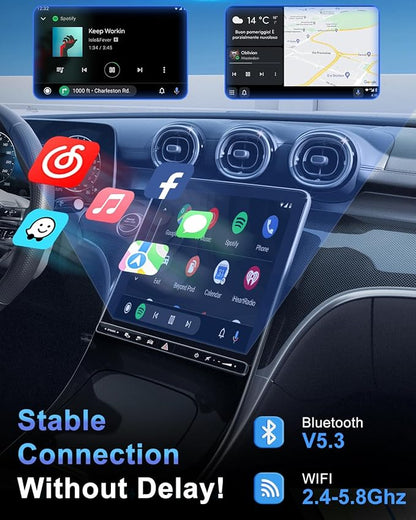 HEI LIANG Wireless Carplay Adapter, Converts Wired to Wireless Carplay Dongle for Wireless Control Plug & Play Carplay Fit for Cars 2016 & for Apple iPhone iOS 10+(Round), Round&Black