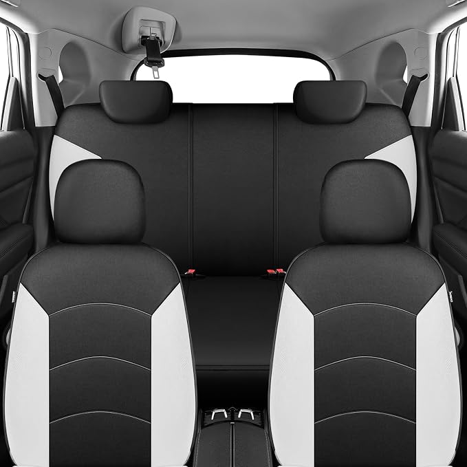 HChengkikz Car Seat Covers Full Set, Waterproof Neoprene Car Seat Covers, Airbag Compatible, All Season Protection Universal Fit Most Cars, Trucks, SUVs (Black + White)