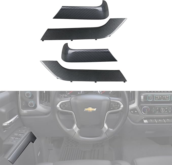 4PCS Door Armrest Cover Trim Kit Front&Rear Left Right Side Door Panel Arm Rest Bezel Carbon Fiber Compatible with 2014-2020 Chevy Silverado GMC Sierra