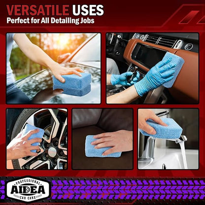 AIDEA Microfiber Applicator Pad-8Pack, Car Wash Sponge, Premium Microfiber Sponge and Cleaning Pads, Perfect for Effortless Wax, Sealant, and Conditioner Application, Car Detailing Supplies, Blue