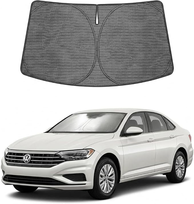 Proadsy Windshield Sun Shade Custom Fit Volkswagen VW Jetta 2019-2026 Ice Crystal Black Front Window Sunshade UV and Heat Blocker Foldable Visor Keeps Car Cooler for Summer Parking and Daily Use