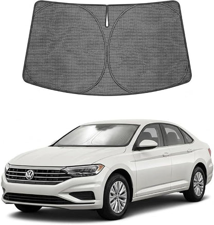 Proadsy Windshield Sun Shade Custom Fit Volkswagen VW Jetta 2019-2026 Ice Crystal Black Front Window Sunshade UV and Heat Blocker Foldable Visor Keeps Car Cooler for Summer Parking and Daily Use