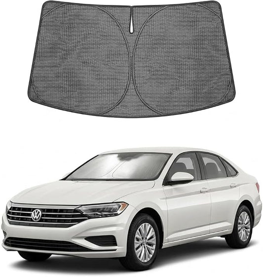 Proadsy Windshield Sun Shade Custom Fit Volkswagen VW Jetta 2019-2026 Ice Crystal Black Front Window Sunshade UV and Heat Blocker Foldable Visor Keeps Car Cooler for Summer Parking and Daily Use