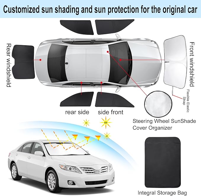 TINGLU Window Shades for Toyota Camry 2007-2011 Accessories Car Side Full Windows Windshield Sun Shade Sun UV Rays & Privacy Protection for Camping,Napping,Relaxing 6PCS