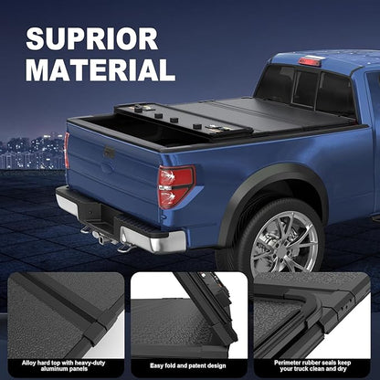 KUIPERAUTO 6.8FT Fiberglass Hard Tri Truck Bed Tonneau Cover Compatible for Ford F250/350 1999-2024 Super Duty 82Inch