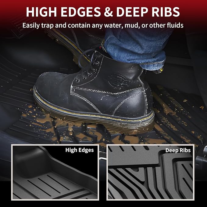 LASFIT Floor Mats for Honda Pilot 2023 2024 2025 2026 (7&8 Seats), All Weather Custom Fit TPE Odorless Anti-Slip Floor Liner 1st & 2nd & 3rd Row, Black