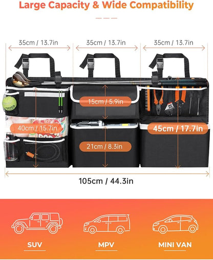Oasser Car Storage Organizer New Version, Hanging Trunk Organizer with 10 Different Functional Storage Bags for SUV Truck MPV VAN