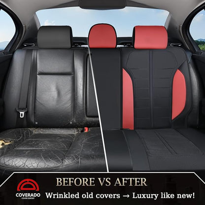 Coverado Seat Cover, Car Seat Cover Rear Seats, 3D Air Mesh Breathable Seat Protectors Sports Carbon Fiber Design Airbag Compatible Comfort Universal for Most Cars, Van,Trucks, SUV, Black&Wine