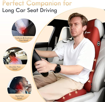 FLORICH Memory Foam Car Seat Cushion and Integrated Neck Pillow Lumbar Support Ergonomic Seat Cushion Breathable Back Support Headrest for Truck Driver Long Driving Sciatica Tailbone Pain Relief, Red