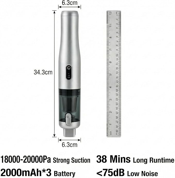 AUTOPALS Cordless Car Portable Vacuum Cleaner, 4 in 1 Suck, Blow, Inflate, Vacuum, 18000-20000Pa High Power, Type-C Charging, Battery Level Display, Multi-Nozzles for Car, Home & Pet Hair, Office