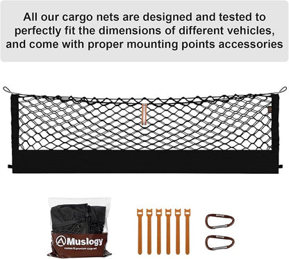 Muslogy Truck Bed Cargo Net Trunk Netting Compatible with 2021-2024 2025 2026 Kia Sorento Accessories, Pickup Cargo Organizer SUV Sedan Storage Net w/Heavy Duty Carabiners