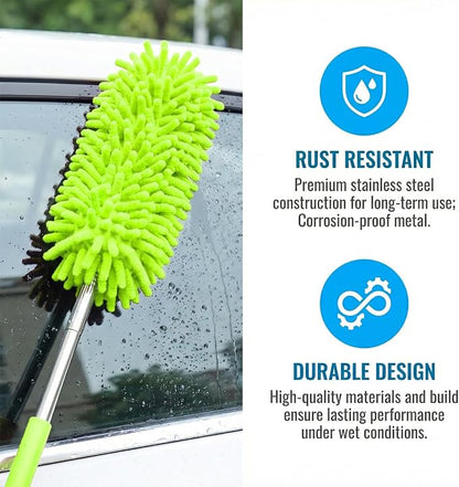 2PCS Car Interior Duster with Extension Pole, 9.45" to 28.35" Microfiber Soft Vehicle Dash Dusting Detailing Wash Brushes, Automotive Dash Cleaning Tool, Universal for SUV RV Truck (Green)