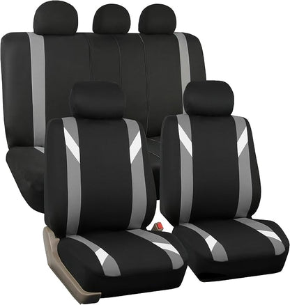 FH Group Premium Modernistic Flat Cloth Car Seat Covers – Universal Fit, Washable Seat Covers for SUV Sedan Van, Gray, Full Set