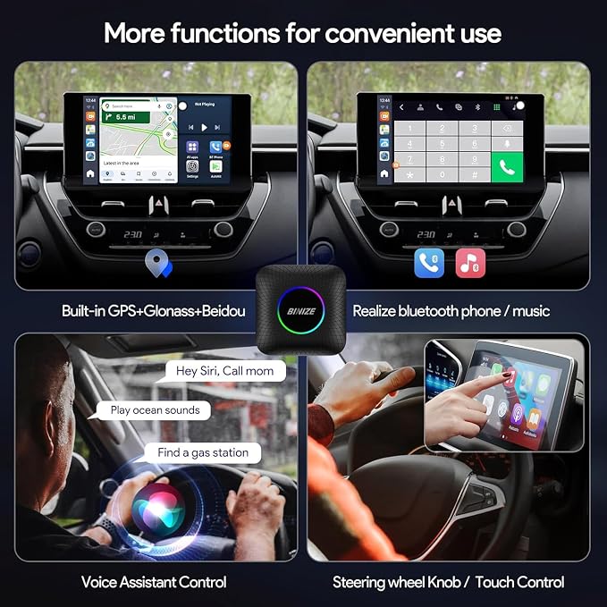 BINIZE Android 13 AI Box for Car: Wireless CarPlay & AndroidAuto Converter (8GB+128GB) | Plug & Play Upgrade for OEM Wired CarPlay/AndroidAuto Vehicles