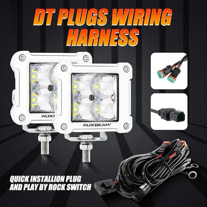 Auxbeam FA Series White Housing LED Pods, 3Inch 40W Spot Beam Offroad Cube Lights, 4800LM All White Body Ditch Lights Spotlights, for Marine Boat 4x4 4WD Motorcycle Truck, Pair