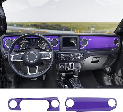 Dashboard Decorative Panel Cover Fit for 2018-2023 Jeep Wrangler JL JLU & Jeep Gladiator JT,Center Console Trim Cover Kit(Purple)
