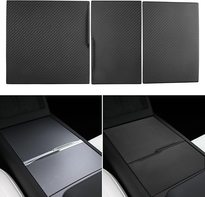 NVCNX Hard Rigid Real Carbon Fiber for Tesla New Model 3/Y Highland 2024-2026 for Juniper 2025 2026 Accessories Center Console Cup Holder Organizer Panel Cover Interior Trim 3PCs - Matte Carbon