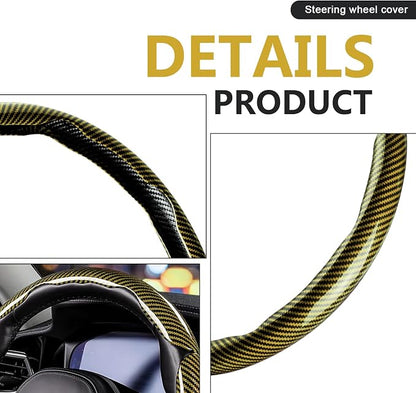 3pcs Universal Carbon Fiber Steering Wheel Cover - Anti-Slip & Segmented Design, Universal 99% Durable Steering Wheel Protector for Men and Women, Car Interior Accessory (Yellow)