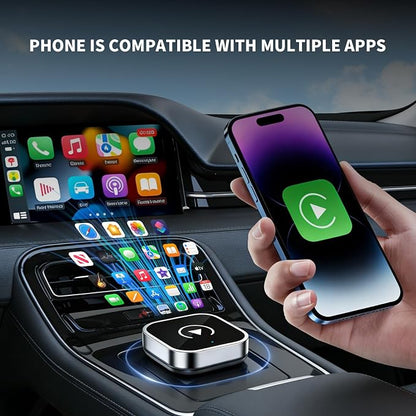 Wireless CarPlay and Android Auto Adapter, Ultra-Compact Aluminum Design with Dual-Band Technology, USB-C/USB-A Compatible for Wired CarPlay Vehicles