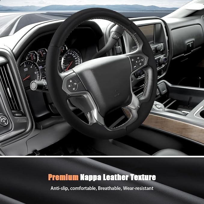 Aimato Customized Steering Wheel Cover for Chevy Silverado 1500 2014-2018/2500 3500 2015-2019/Suburban Tahoe 2015-2020/Traverse 2018-2023,Thin,Anti-Slip,Scratch-Resistant Car Accessory for Chevrolet