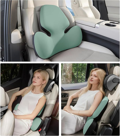 BEBAS Lumbar Support Pillow for Office Chair - Ergonomic Memory Foam Back Cushion for Lower Back Pain Relief - Washable & Breathable Cover - Fits Car Seats, Gaming Chairs & Wheelchairs (Green)