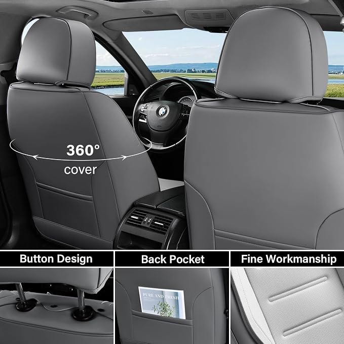 Coverado Car Seat Covers, Front Covers for Cars, Car Seat Cover Front Seats, Automotive Seat Cover, Waterproof, Leather Car Seat Cushion, Universal Interior Covers Seat Protectors for Most Cars